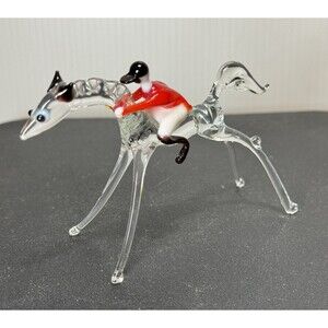 Vintage Blown Glass Race Horse Figurine With Jockey - Art Glass